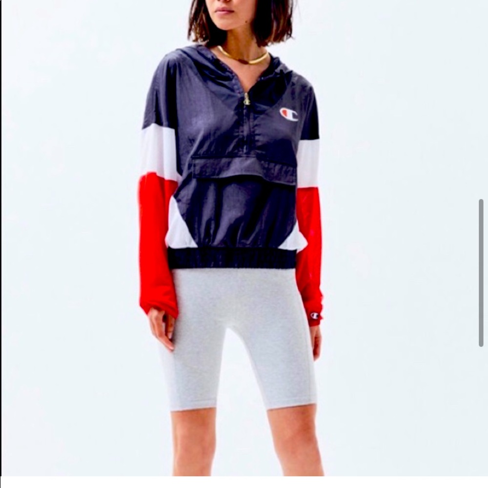 CHAMPION Nylon RED White Navy warm up jacket pullover zip up cropped